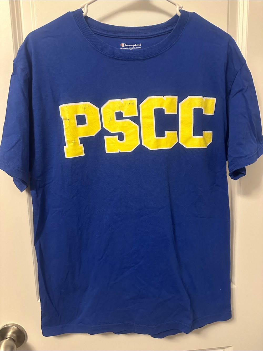 Champion Blue Short-Sleeve T-Shirt with Yellow PSCC Lettering